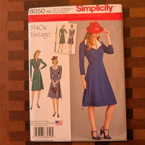 Simplicity 8050 - Uncut - 1940s Vintage - Sizes 14-22 - Retro Day Dress - Picture 1 of 3